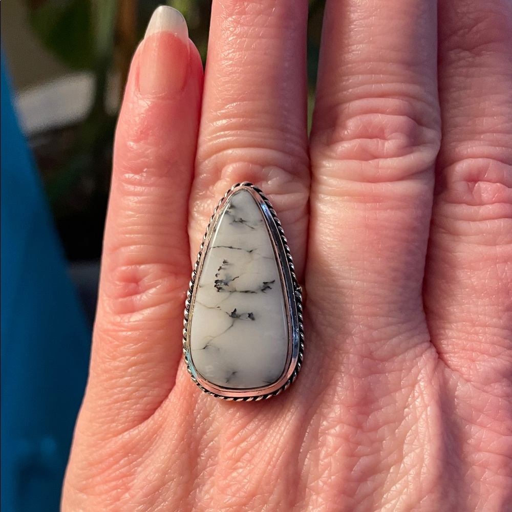 Elegant Silver and White Stone Ring sterling silver plated boho